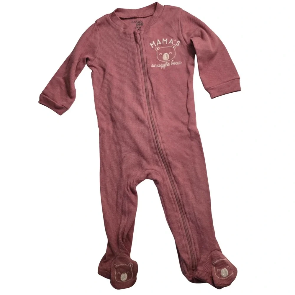 Chick Pea Baby Girls Pink Ribbed Mama's Snuggle Bear Footed Sleeper 6-9M